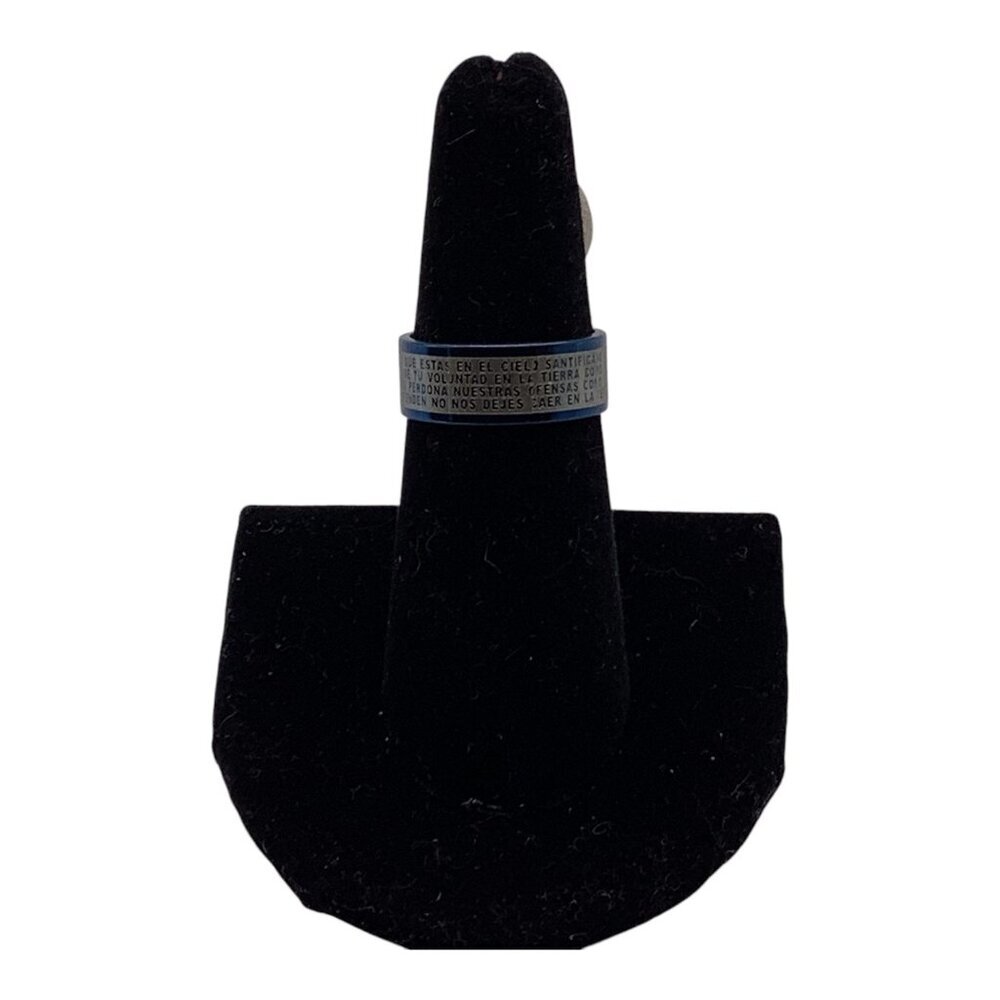 Blue Stainless Steel  Padre Nuestro Lords Prayer Spanish‎ Ring Size 7
